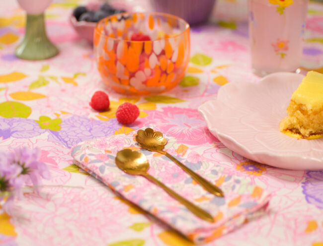 kitchen accessories of spoons, plates and glass bowls